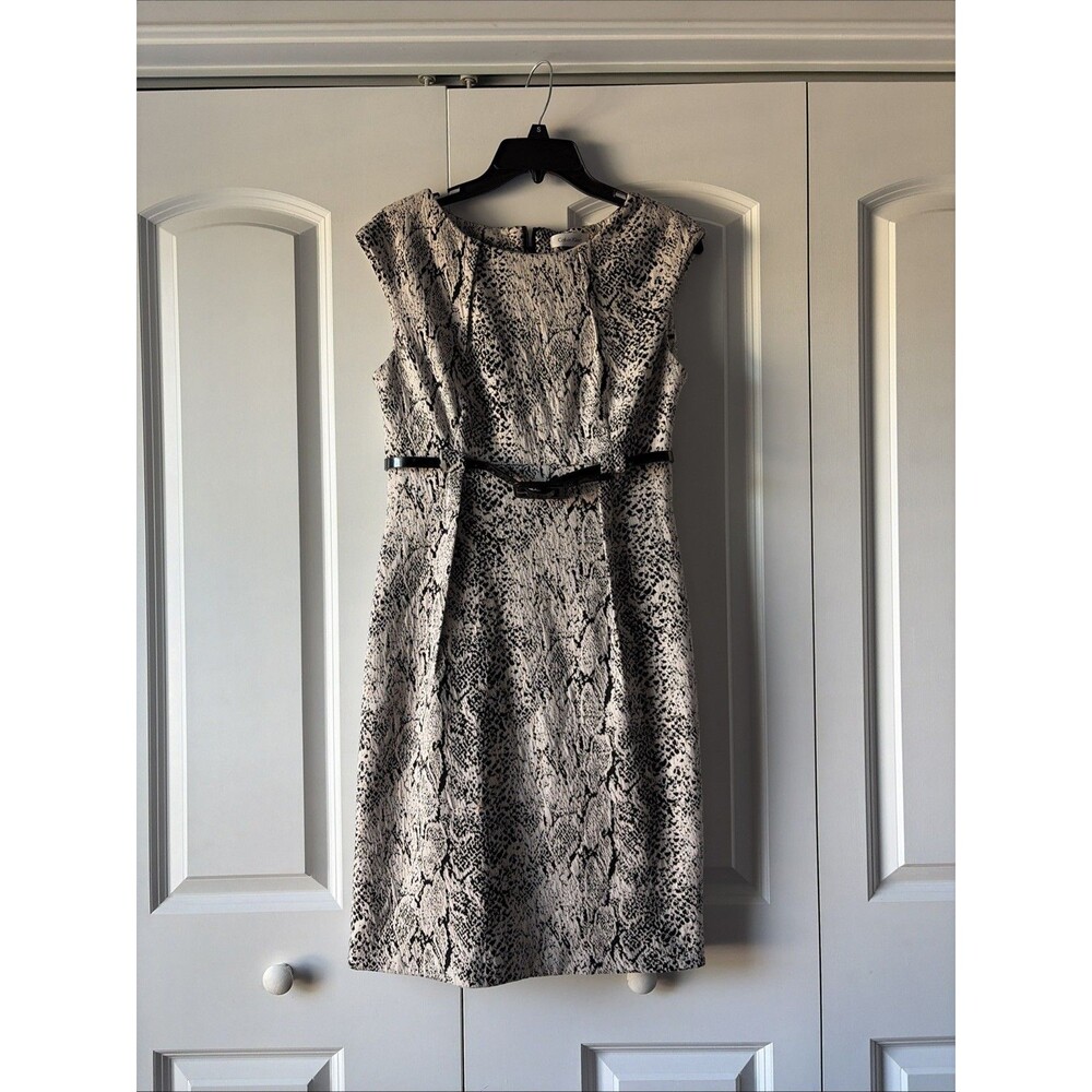 CALVIN KLEIN Womens Snake Print Tan Black Sleeveless Sheath Dress Size 4
